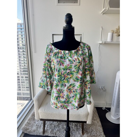 Stella Parker Tropical Off The Shoulder 3/4 Sleeve Blouse Size Large NWT! - Picture 1 of 4